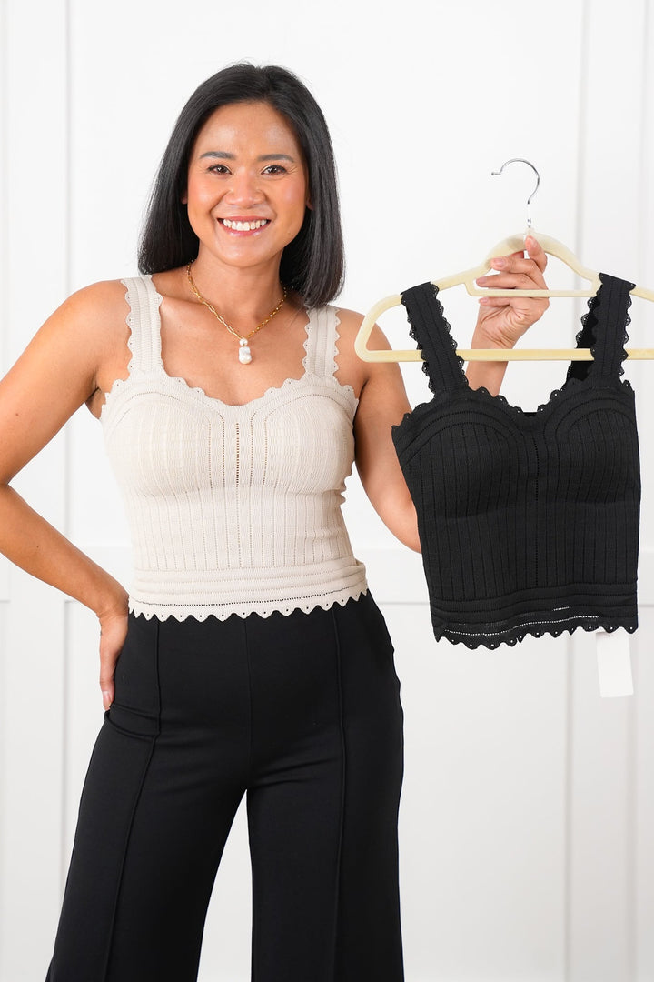 Knit Bralette Tank With Scalloped Detail