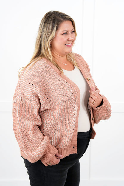 Plus/Reg Two Tone Long Sleeve Button Down Cardigan