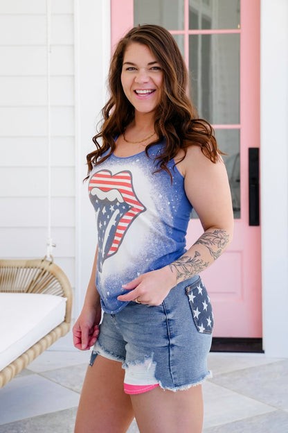 Plus/Reg Sleeveless 4th Of July Tongue Graphic Tank Top