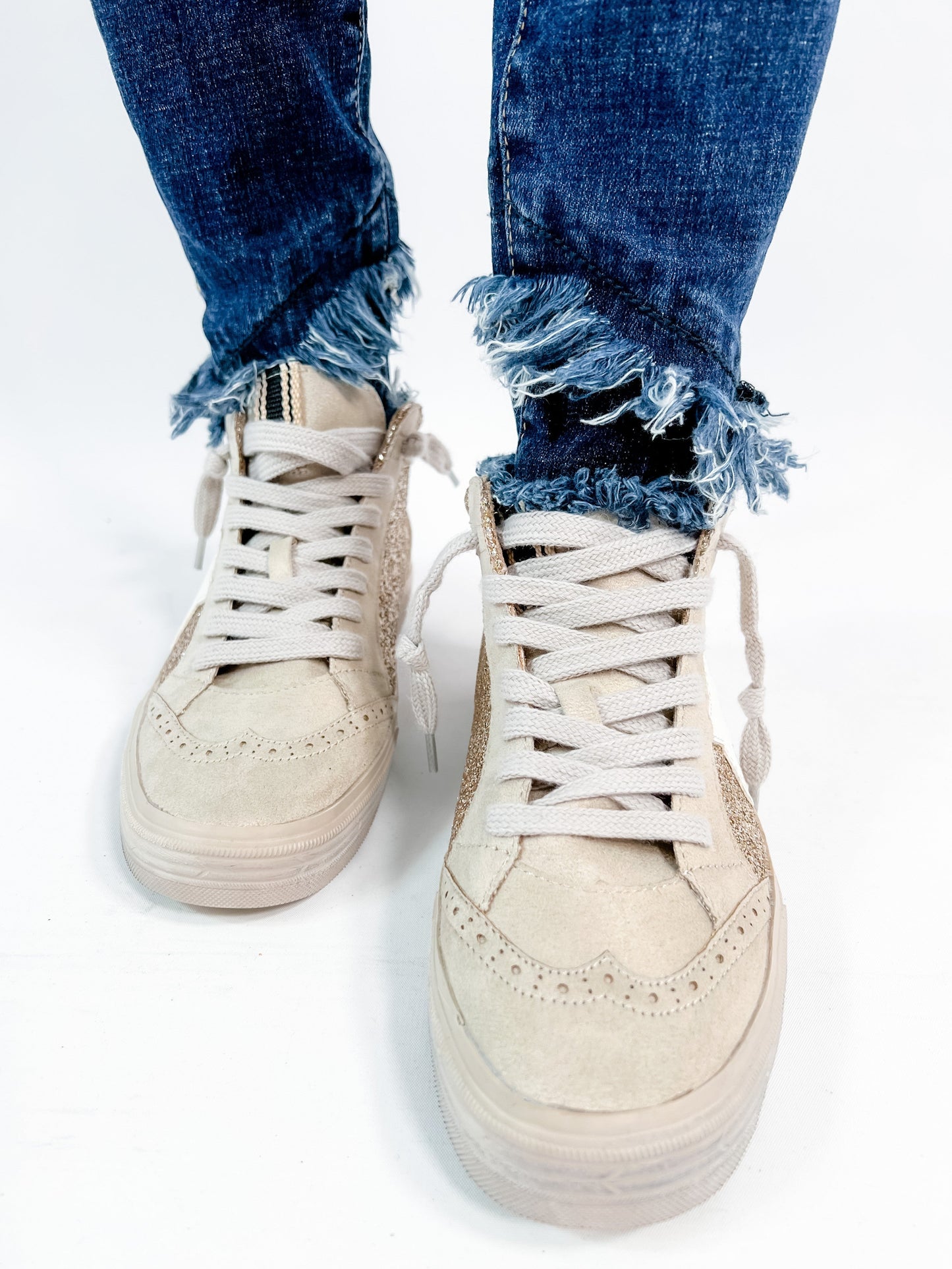 Shu Shop Gold Glitter with White Star Detail Hi-Top Sneakers
