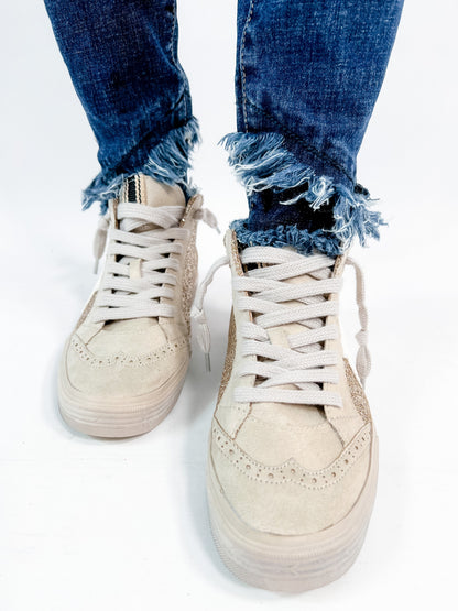 Shu Shop Gold Glitter with White Star Detail Hi-Top Sneakers