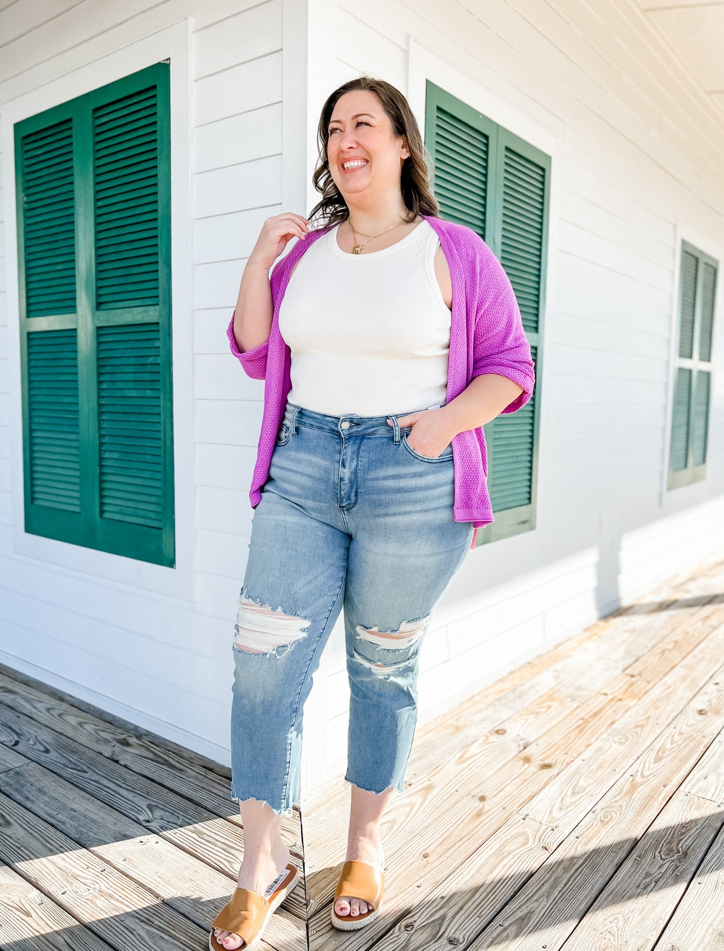 Judy Blue  Look At Me Now Medium Wash Mid Rise Distressed Cropped Straight Leg Jeans