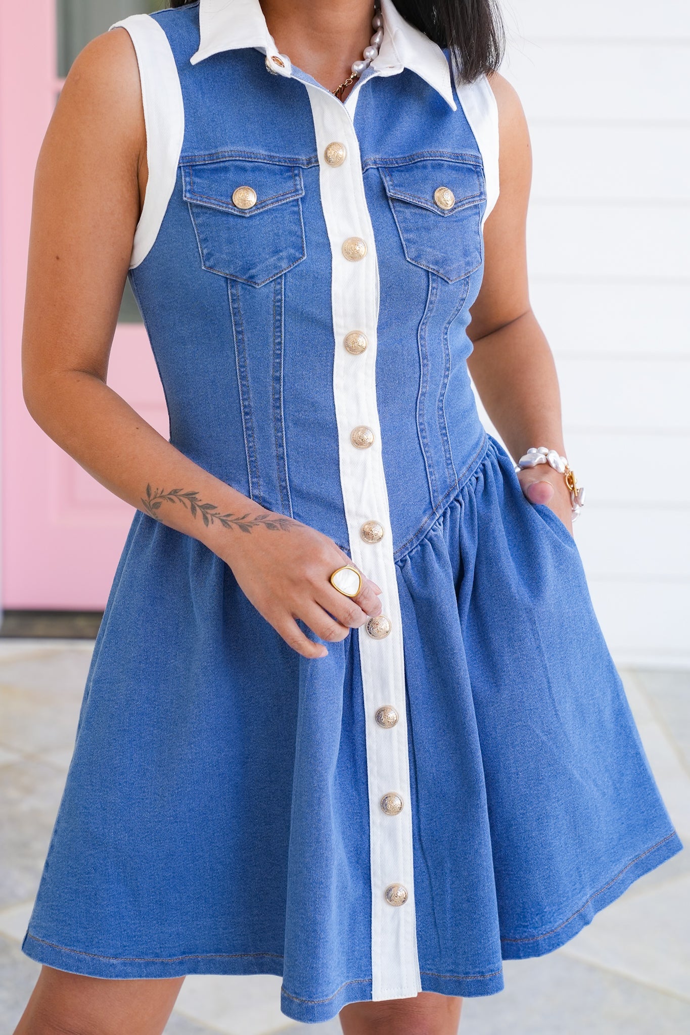 Denim Sleeveless Button Down Mini Dress S Denim Sleeveless Button Down Mini Dress S