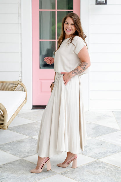 Door Buster! Zenana Woven Gauze Crop Tee And Skirt Set
