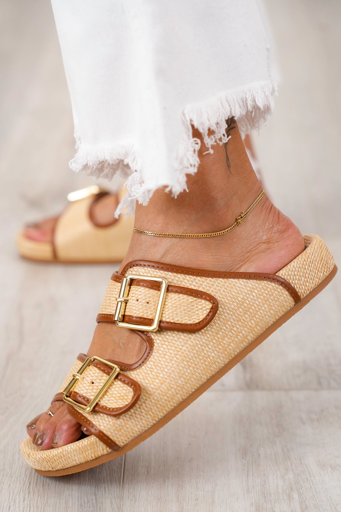 MIA Raffia Sandal with Adjustable Buckle Straps