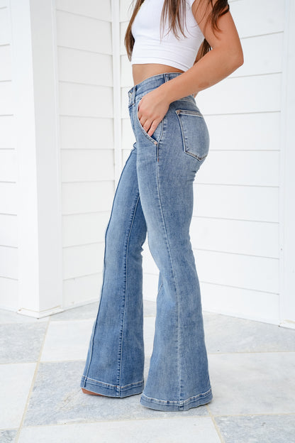 Restock Judy Blue High Rise Medium Wash Trouser Flare Jeans