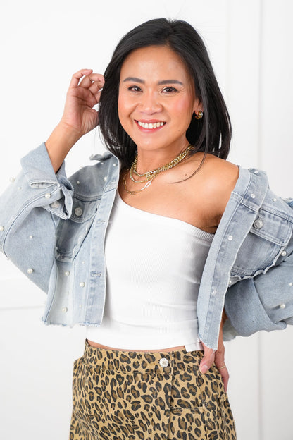 Ribbed Knit One Shoulder Cropped Top