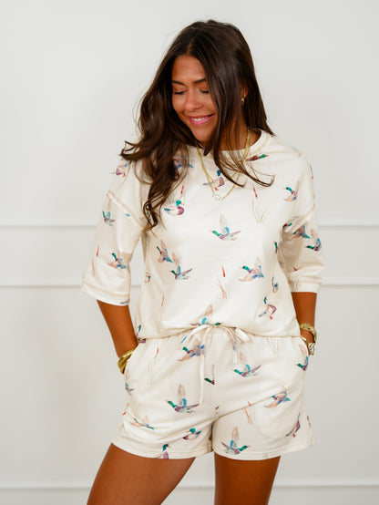 Mallard Print Short Sleeve Top And Shorts Set