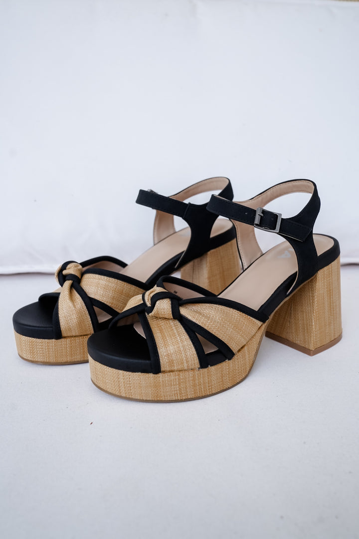 MIA Woven Platform Block Heel Sandal with Knotted Detail
