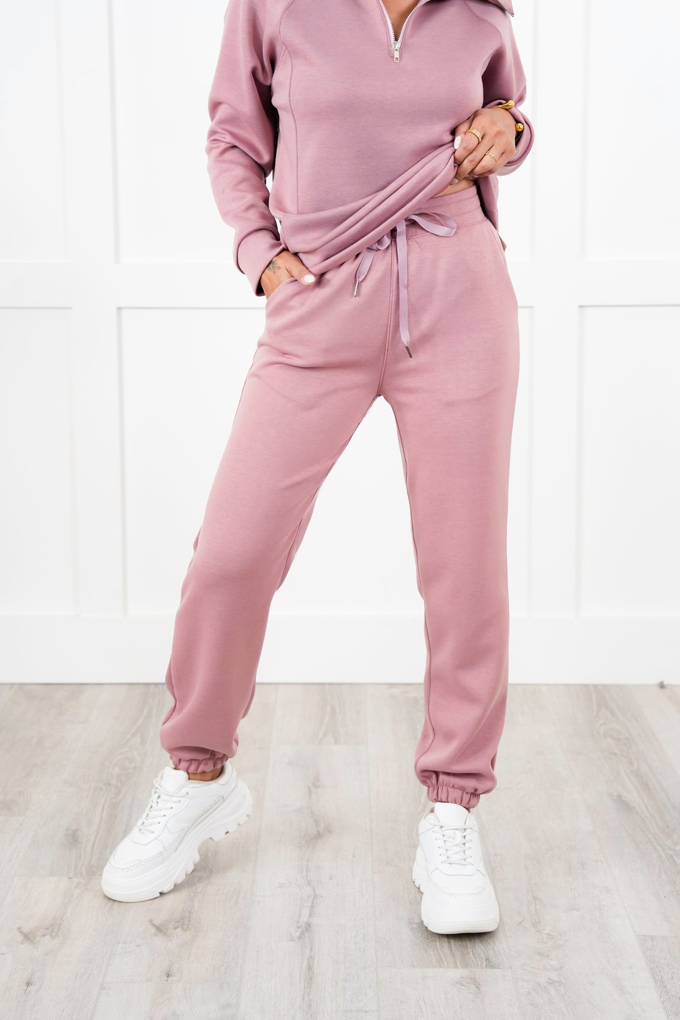 Door Buster! Plus/Reg Elastic Waist Scuba Knit Joggers with Ribbon Drawstring