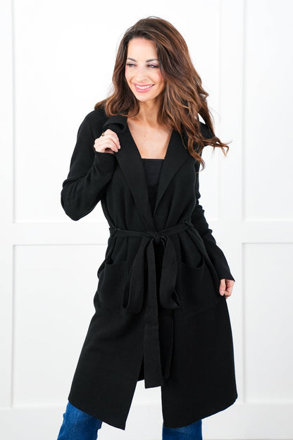 Solid Knit Long Sleeve Belted Cardigan