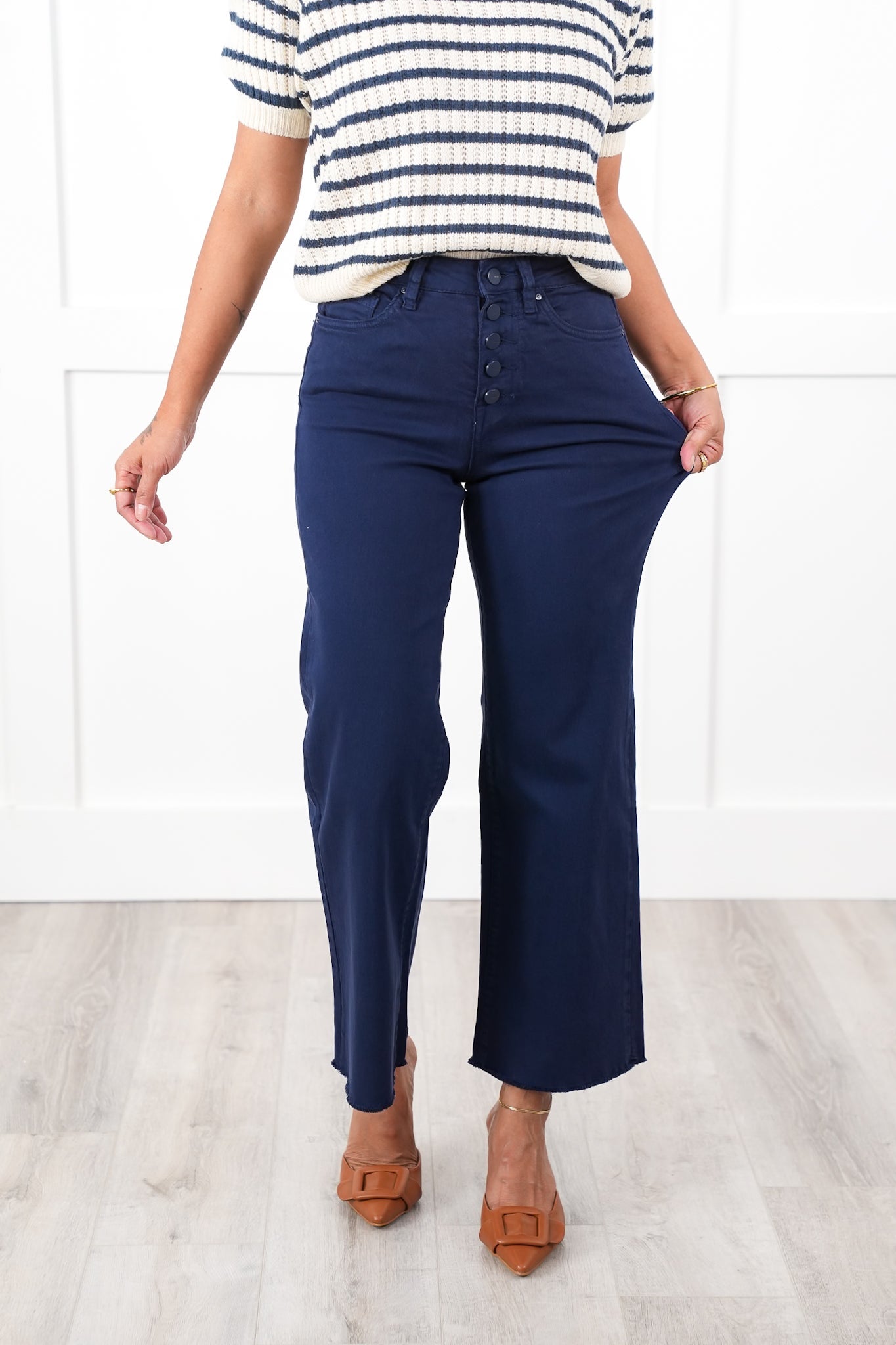 Mica High Rise Navy Wide Leg Cropped Jeans