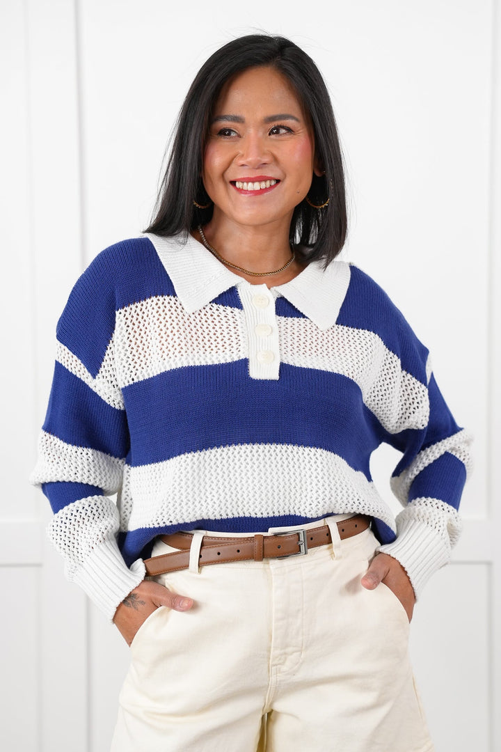 Stripe Long Sleeve Button Up Sweater