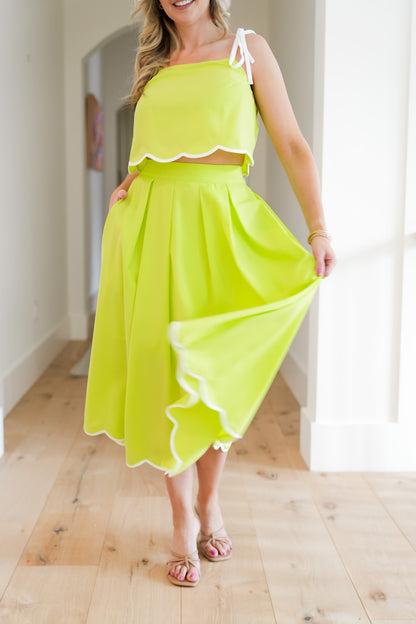 Solid Midi Skirt with Scallop Hem Detail