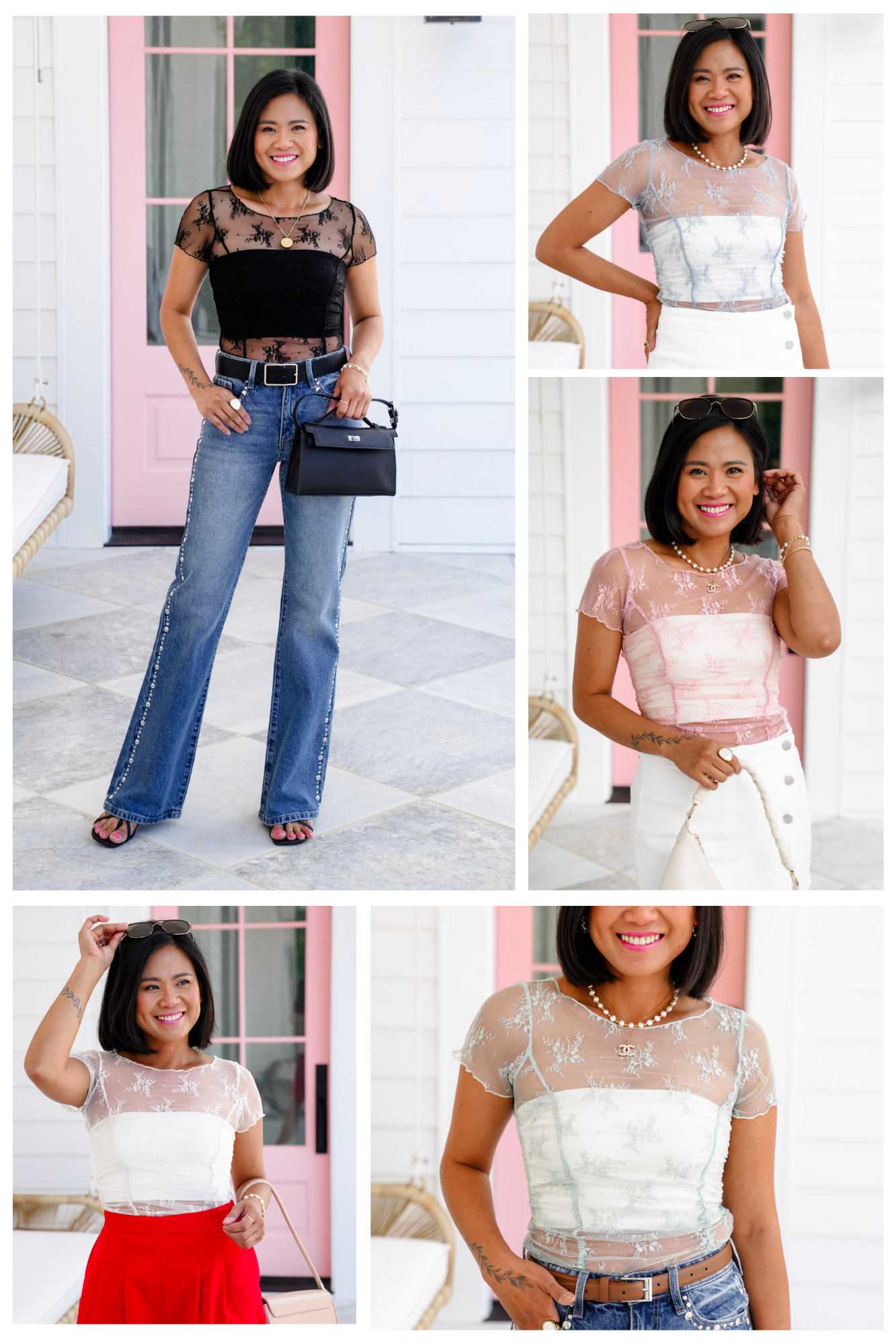 Floral Mesh Short Sleeve Top with Ruching Detail