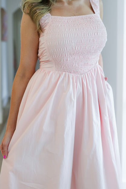 Sleeveless Smocked Midi Dress with Ruffle Hem