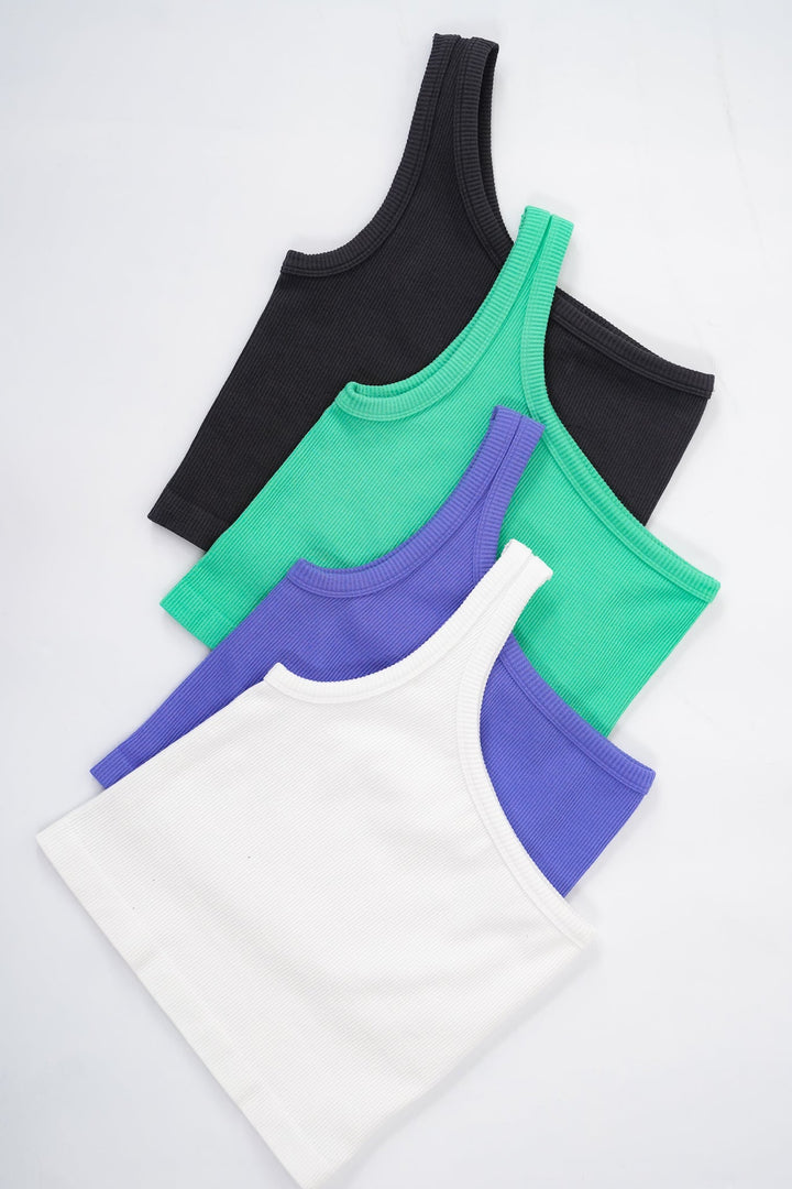 Ribbed Knit One Shoulder Cropped Top