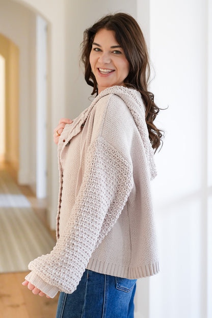 Knit Long Sleeve Button Down Hooded Cardigan