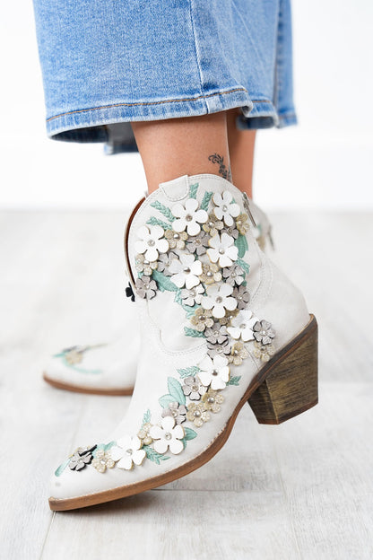 Western Ankle Bootie with Floral Details