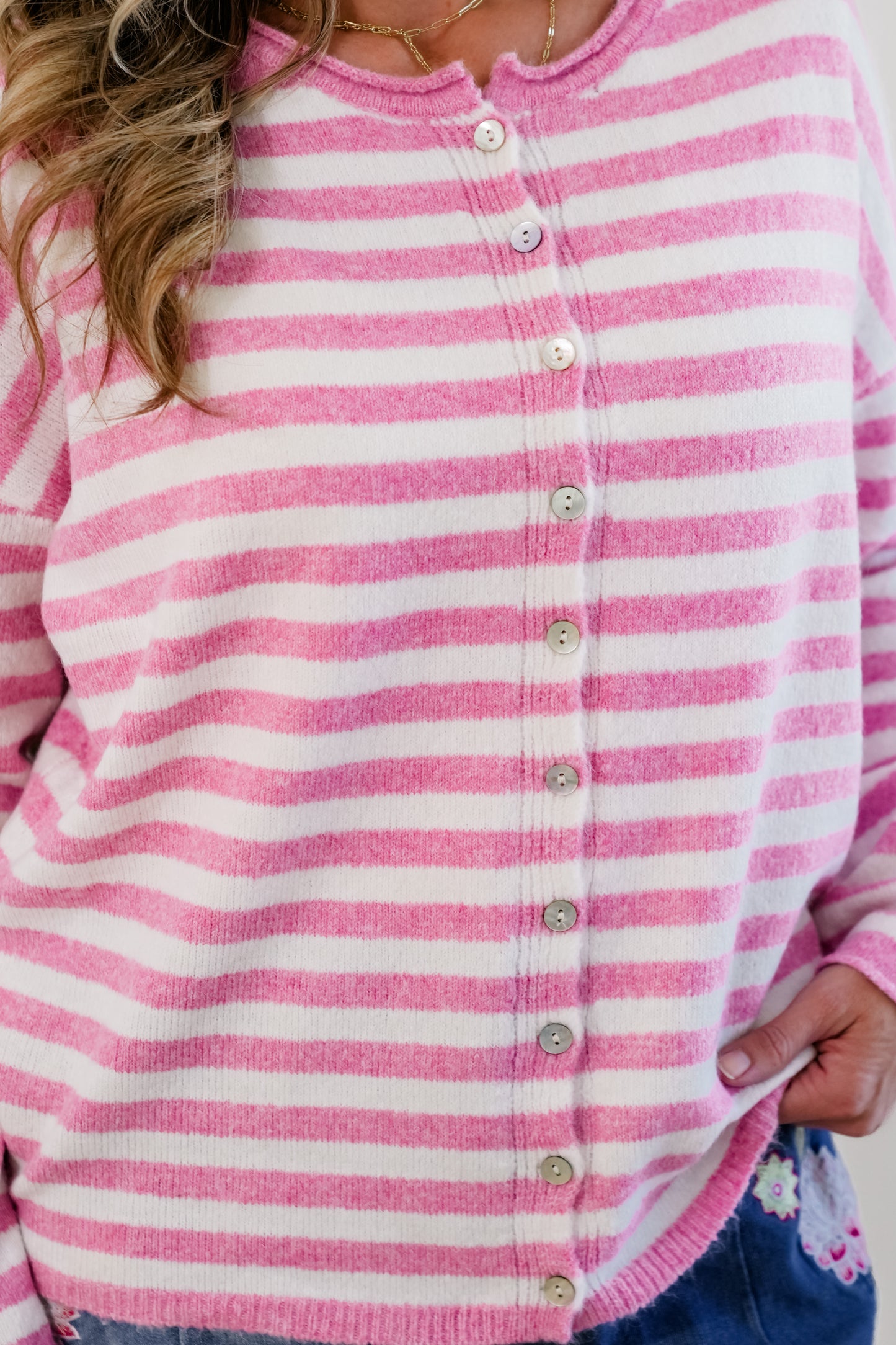 Stripe Long Sleeve Button Down Sweater Cardigan