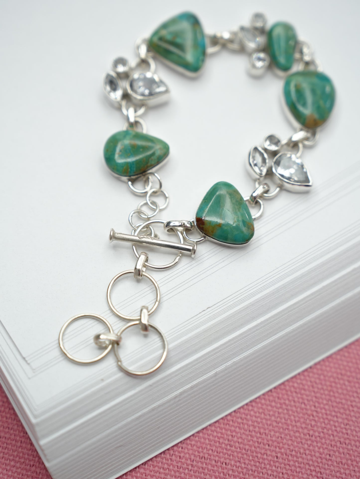 BOHO SOL Sterling And Turquoise Chunky Cluster Toggle Bracelet