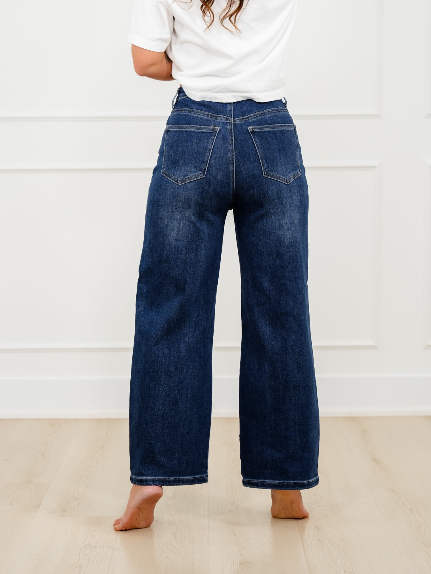 Saige High Rise Dark Wash Tummy Control Low Curve Barrel Jeans
