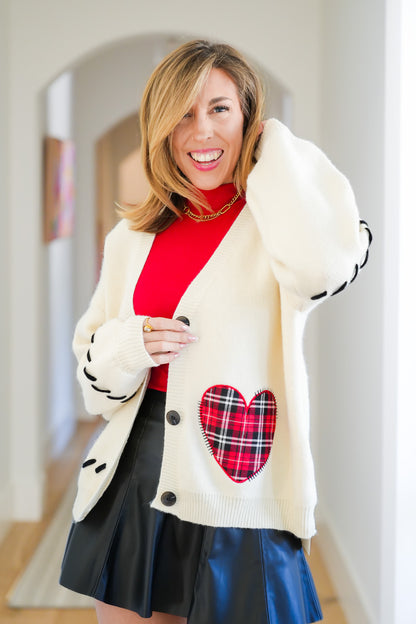 Heart Accent Long Sleeve Button Down Cardigan