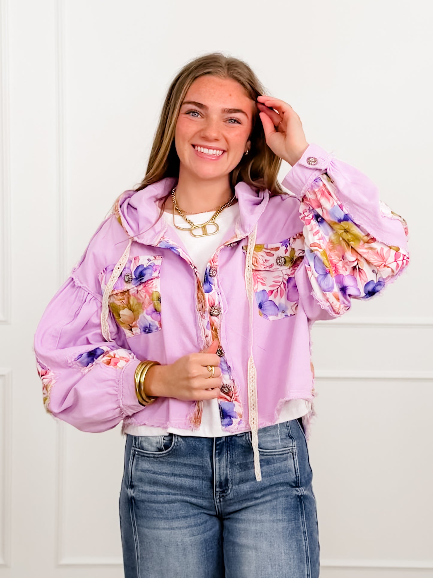POL Floral Print Long Sleeve Button Up Shacket