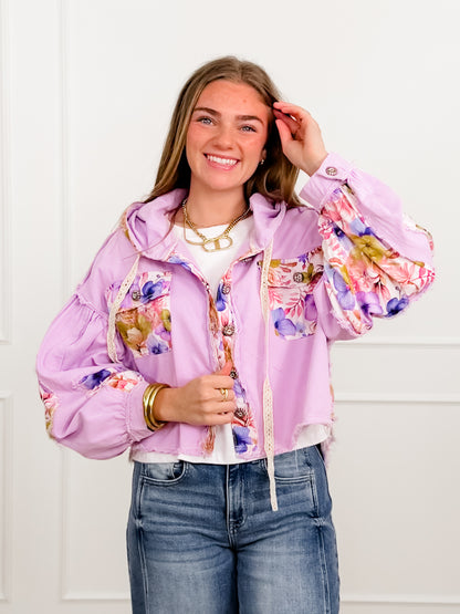 POL Floral Print Long Sleeve Button Up Shacket
