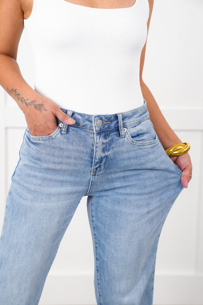 Mica Mid Rise Medium Wash Loose Fit Straight Leg Ankle Jeans
