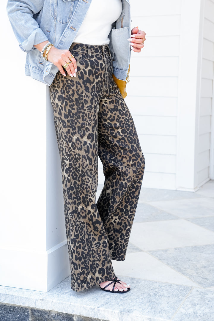 Judy Blue High Rise Leopard Retro Wide Leg Jeans