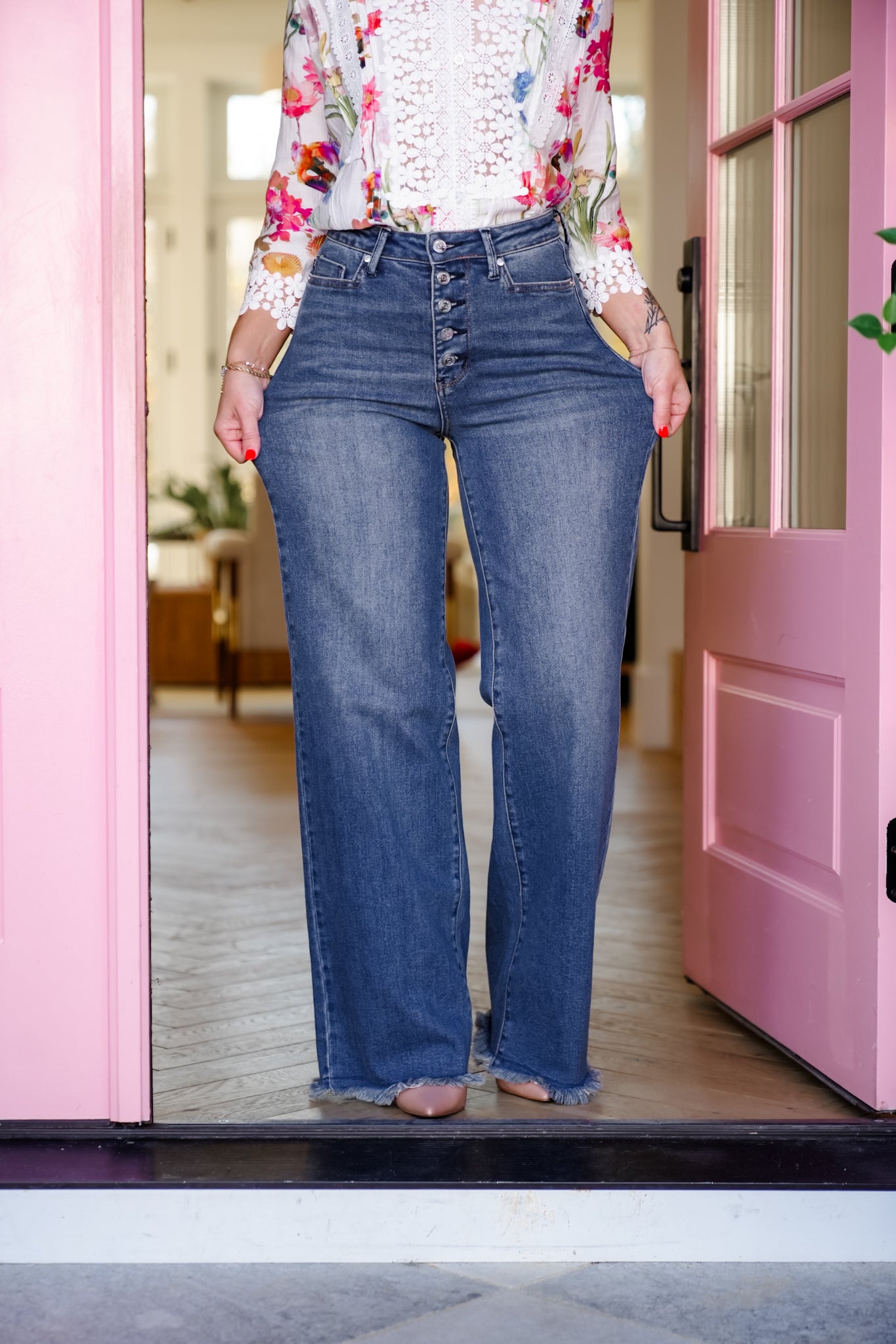 Judy Blue High Rise Dark Wash Button Fly Column Straight Leg Jeans