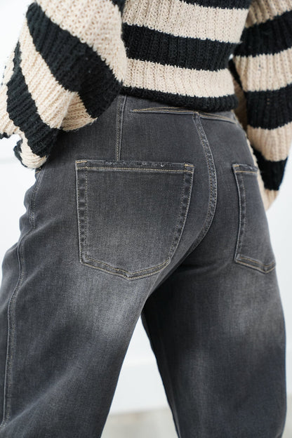 Mica Super High Rise Black Barrel Jeans