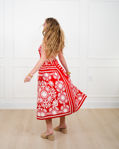 Floral Pattern Sleeveless Midi Dress