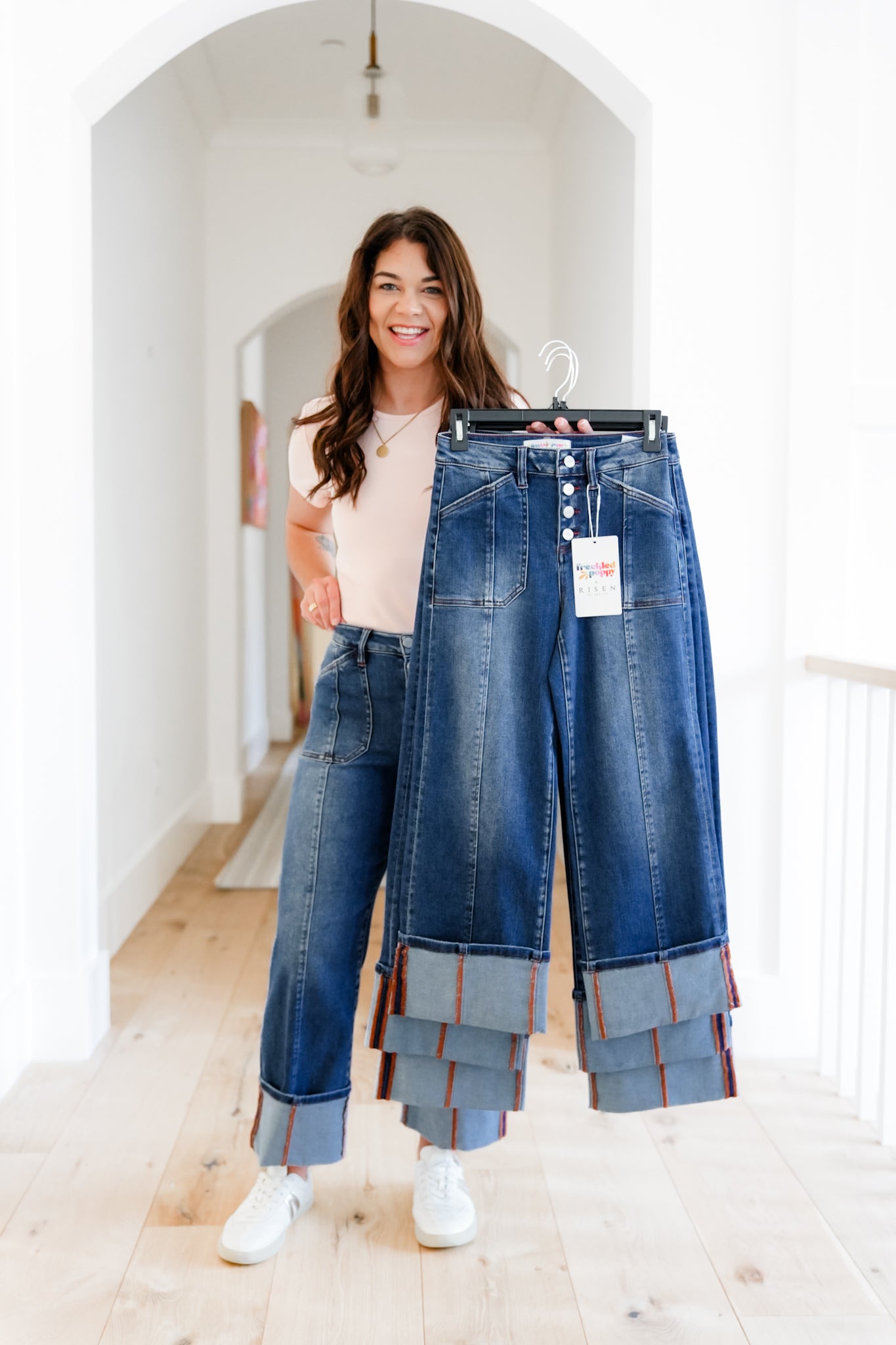 Risen Multi Inseam High Rise Dark Wash Cropped Wide Cuffed