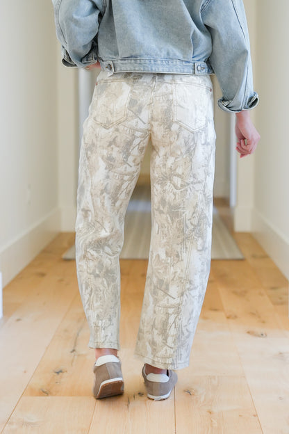 Saige High Rise Sand Tummy Control Barrel Camo Jeans