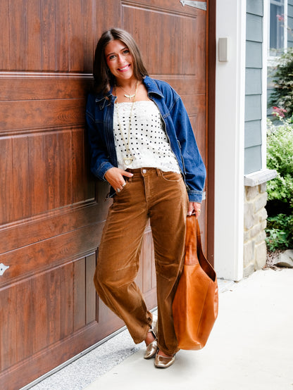Risen High Rise Brown Corduroy Barrel Pants
