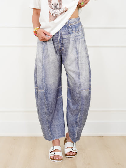 Restock! Plus/Reg Acid Print Elastic Waist Barrel Pants