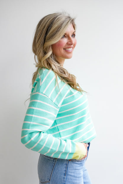 Stripe Long Sleeve Pullover Sweater with Contrast Trim