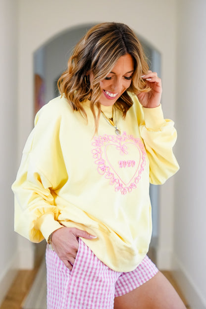 Long Sleeve Embroidered "XOXO" Heart Pullover Sweatshirt