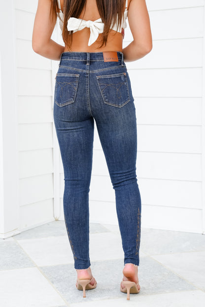 Judy Blue Dark Wash Skinny Jeans With Western Embroidery