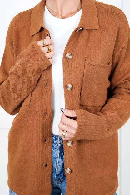 Long Sleeve Button Down Cardigan with Chest Pockets