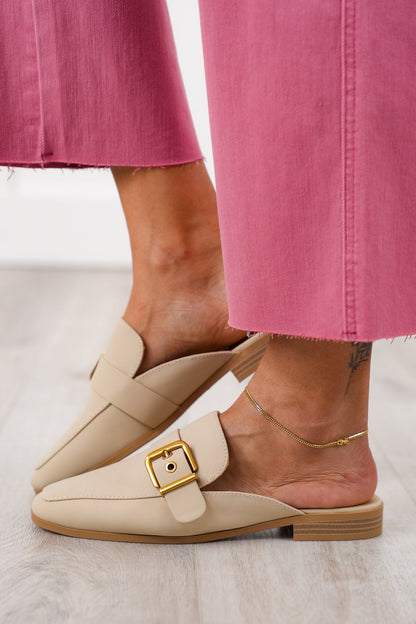 Slip on Mule Loafer with Adjustable Metal Buckle