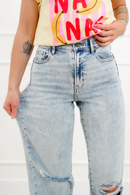 Hidden High Rise Light Wash Distressed Dad Jeans