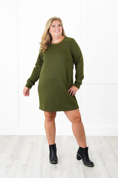 Door Buster!! Plus/Reg Solid Long Sleeve Crew Neck Sweatshirt Dress