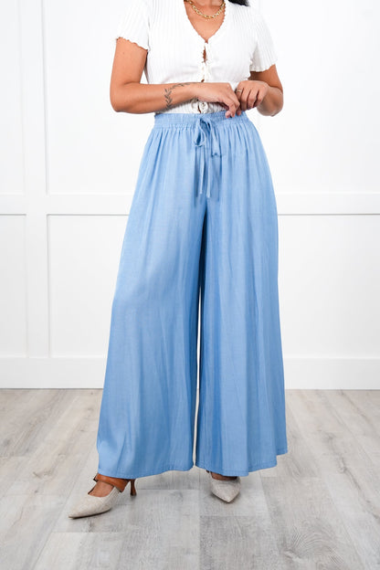 Elastic Waistband Wide Leg Pants with Pockets