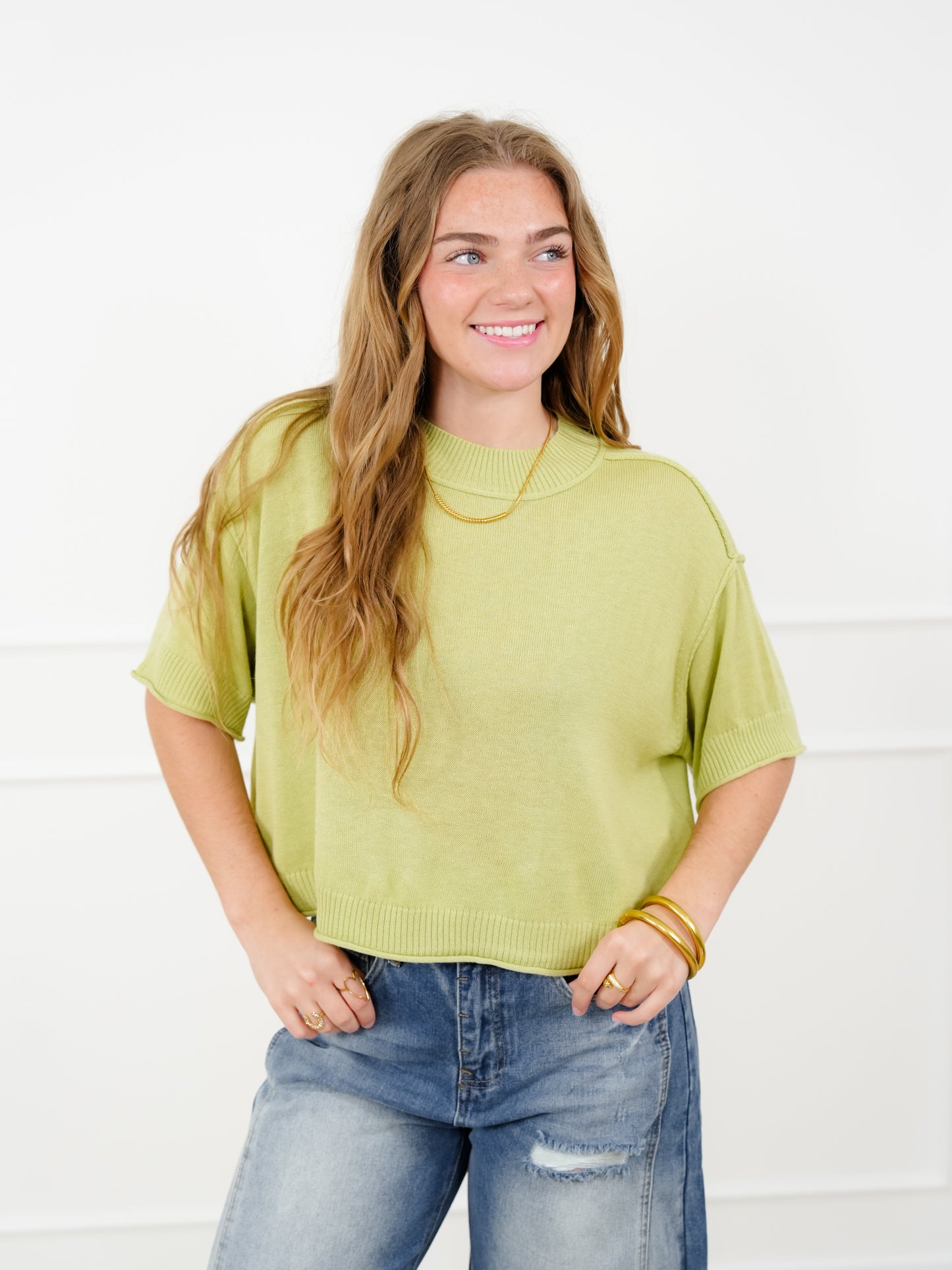 Knit Short Sleeve Mock Neck Sweater