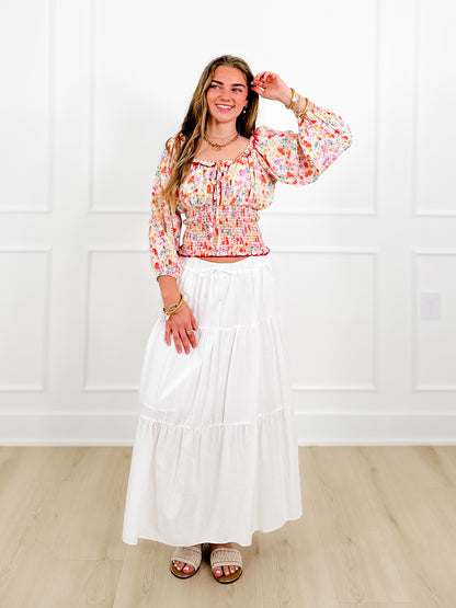 Plus/Reg Smocked Floral Print Square Neck Top
