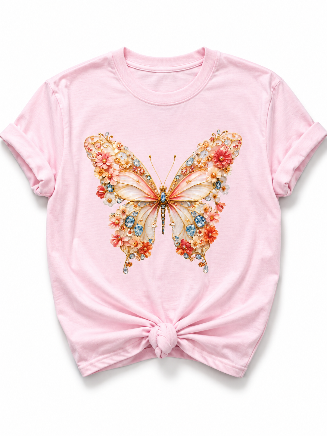 Plus/Reg Short Sleeve Jeweled Butterfly Graphic Tee - Freckled Poppy