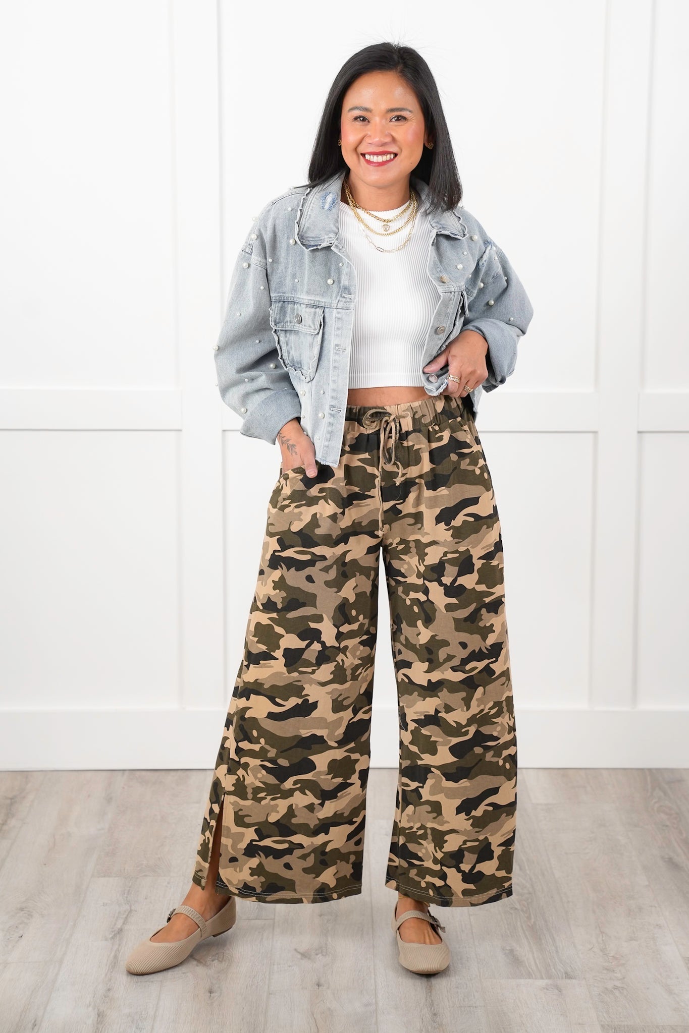 POL Camo Thermal Knit Elastic Waist Pants with Side Pockets
